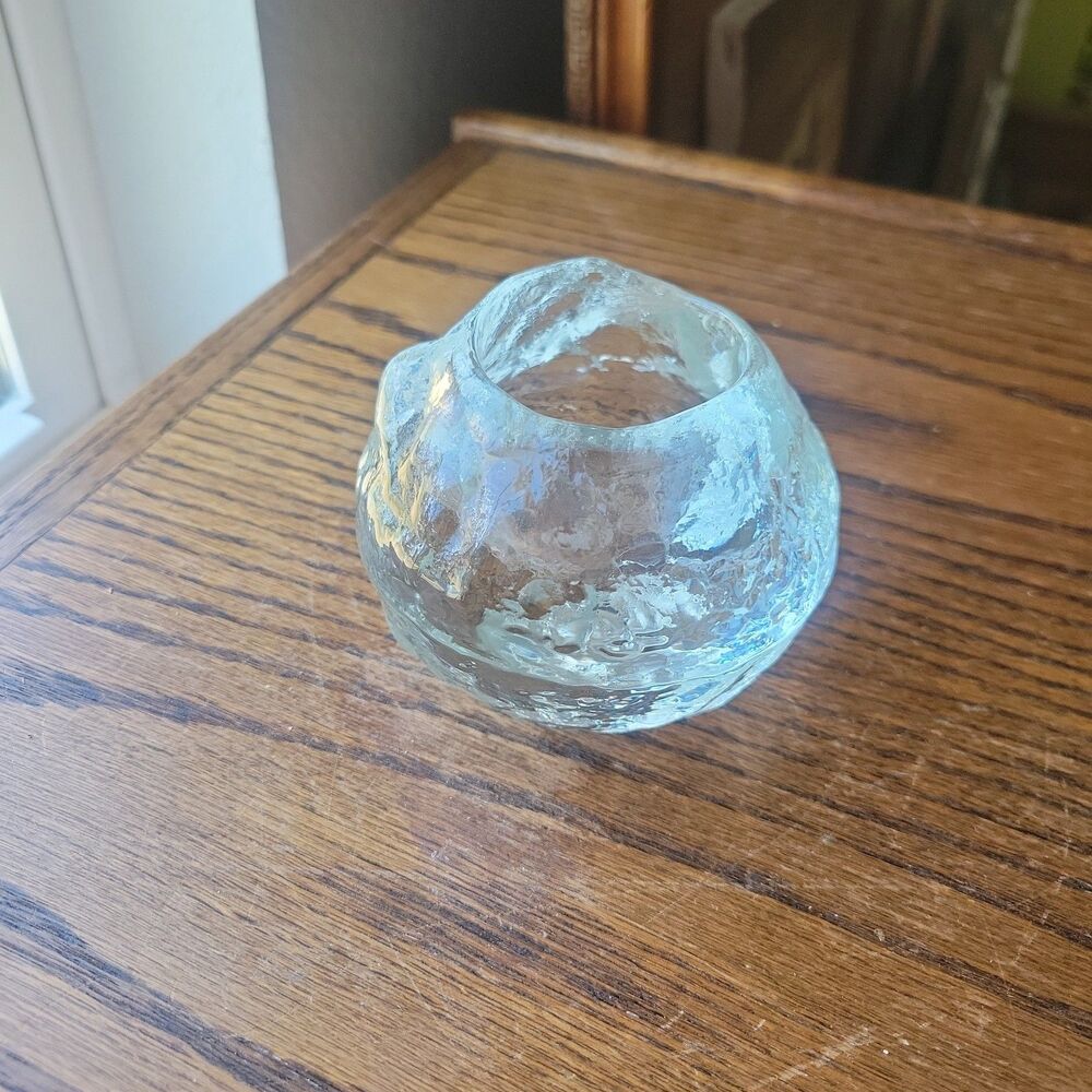 Vintage Kosta Boda Sweden Crystal Snowball  Tea Votive Candle Holder Paperweight